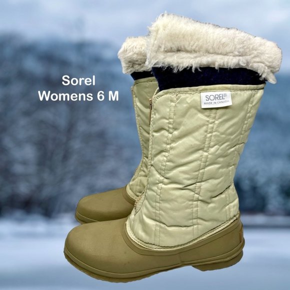 Sorel Women's Vintage Tan Rubber WTRPF Wool Insulated Front Zip Snow Boot Size 6 - Picture 1 of 12